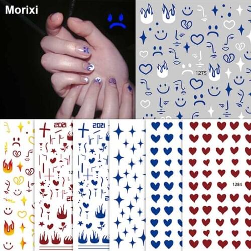 Fashion blue fire flame sticker for nail art accessories 3D nail foil heart star Graffiti smile printing nail art sticker YJ049
