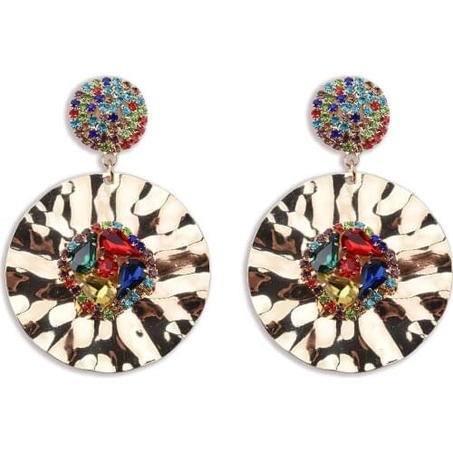 Fashion Jewelry Accessories Geometric Alloy Round Metal 6 Colors Rhinestone Drop Earrings for Women 2021 Trend