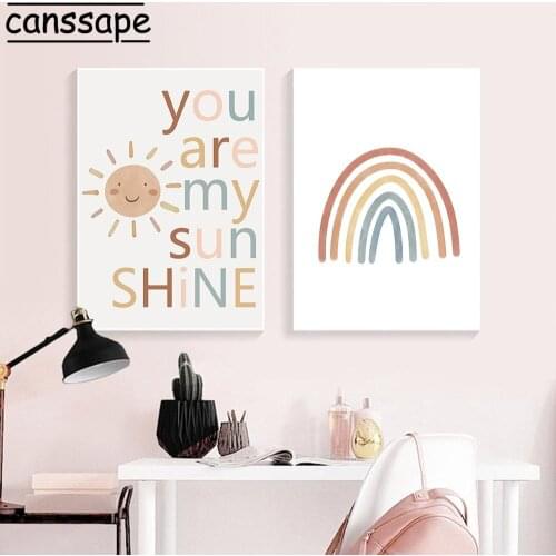 Nursery Wall Art Prints Rainbow Canvas Print Sun Painting Baby Poster Children Paintings Nordic Wall Pictures Girls Room Decor
