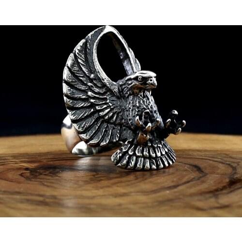 Real 925 Sterling Silver Eagle Pattern Ring For Men Zircon Onyx Aqeq Stone Jewelry Fashion Vintage Gift Accessory All Size