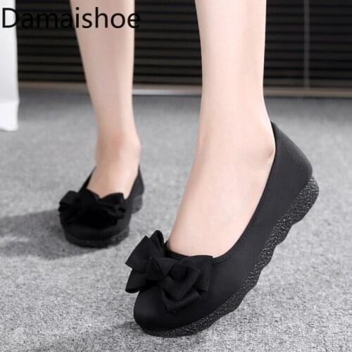 New Old Beijing Cloth Shoes Womens Shoes Flat Soft Bottom Comfortable Pumps Bow round Toe Shallow Mouth Black Work Shoes Women