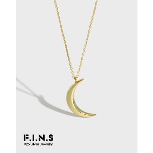 F.I.N.S Minimalist Fine Jewelry INS Moon S925 Sterling Silver Necklace Crescent Pendants for Women Clavicle Chain Necklace