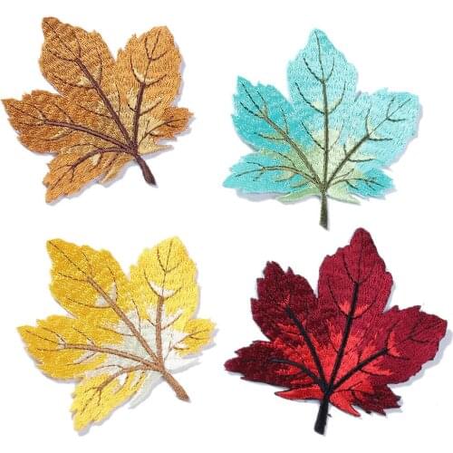 Maple Leaf Patches Iron On Embroidered Patch Applique for Garment T Shirts Pants Bags DIY Craft Supplies 5 Colors