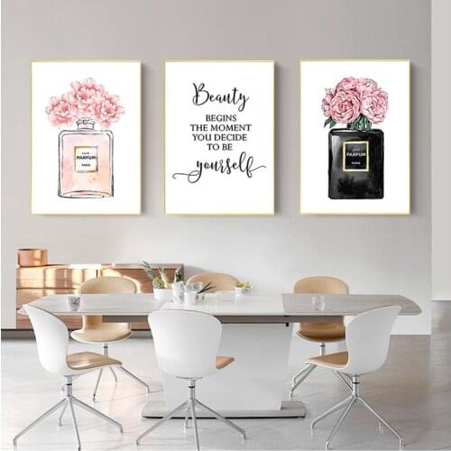 Print Watercolor Flower Pictures Bedroom Decoration Perfume Bottle Wall Art Perfume Posters and Prints Beauty Begins Quote