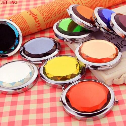 1PC Crystal Portable Folding Mirror Mini Compact Stainless Steel Metal Makeup Cosmetic Pocket Mirror Makeup Tools Accessories