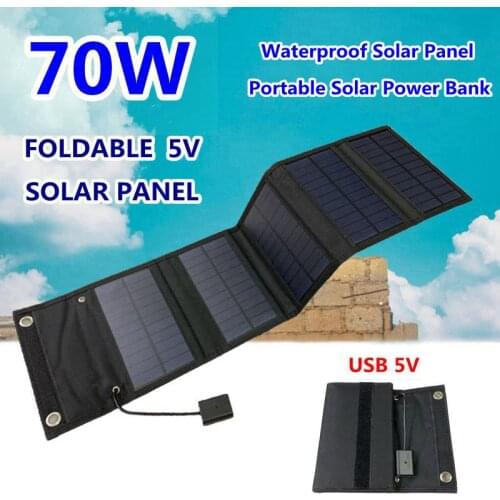 70W Foldable USB 5V Solar Panel Solar Cells Portable Waterproof Solar Panel Charger Outdoor Mobile Power for Camping Hiking