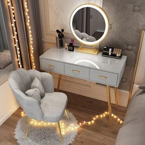Nordic Dressing Table Modern Minimalist Bedroom Wrought Iron Luxury Small Makeup Table with Lights Home Bedroom Sets Furniture