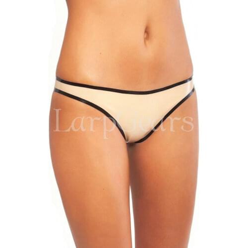 Handmade Sexy Womens Latex Rubber Thong Panties with Black Trim Plus Size Custom Made
