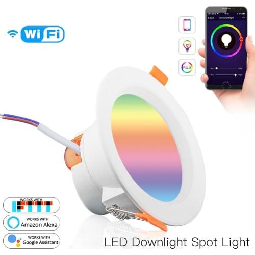 WiFi Smart LED Downlight Dimming Round Spot Light 7W RGB Color Changing 2700K-6500K Warm Cool light Work with Alexa Google Home
