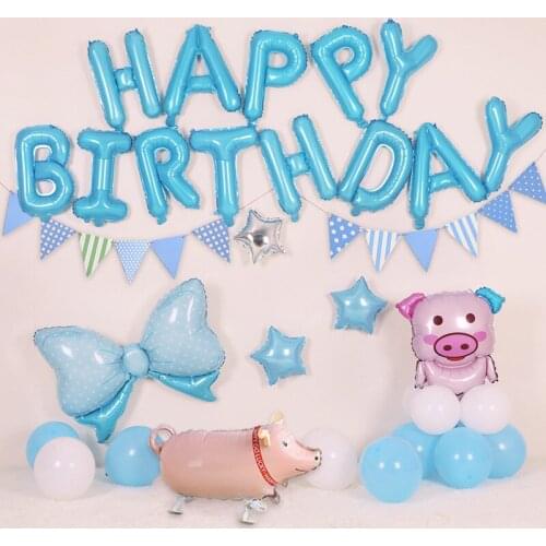 Aluminum Balloons Set Happy Birthday Party Decorations Balloon for Kids DIY Toys Letter Cartoon Pig Foil Balloon