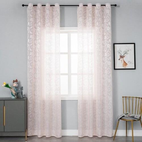 Jacquard Floral Sheer Curtains for Bedroom Pink White Nordic Modern Geometric Villa Sliding Door Balcony Window Drapes