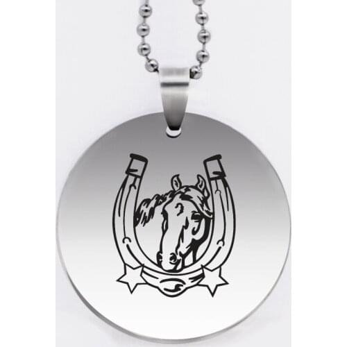 Ufine jewelry horse with saddle pendant army card round disc stainless steel customed necklace N4537