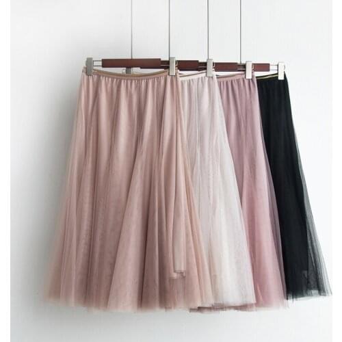 2018 spring new female solid color elastic waist long paragraph fairy pleated skirt womens Puff princess ball gown skirts