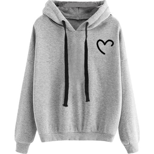 Hoodies Women Hooded Harajuku Heart Printed Hoodies Women’s Casual Long-sleeved Gothic Clothes Sweatshirts Sudaderas Con Capucha