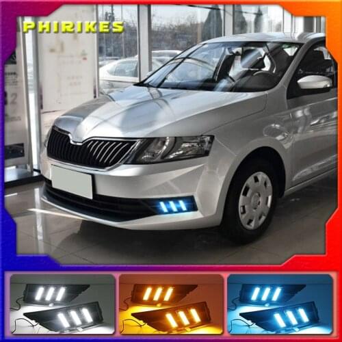 1 Set DRL With Yellow Turning Signal Car DRL LED Daytime Running Light Fog Light For Skoda Rapid 2018