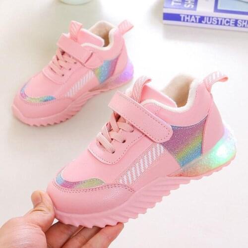 2021 Kids Shoes Childrens Sneakers With Lights Girls Autumn Casual Glowing Sports Shoes Flower Child Led Sneakers 3-10years