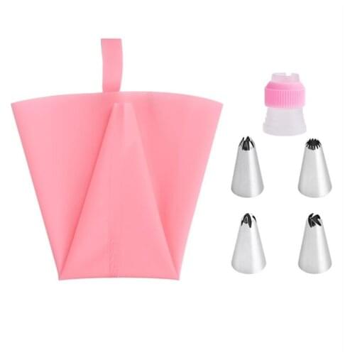 4PCS Icing Piping Tips and 1 Adaptor 1 Silicone Pastry Bags Cake Stainless Steel Tulip Icing Nozzle Converter Decorating Tools