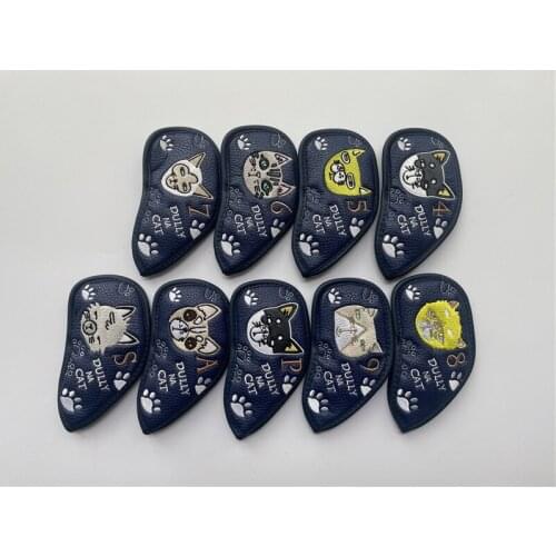 9PCS DULLY NA CAT Golf Head Cover Golf Irons Head Cover Blue 4-9PAS PU Leather Golf Irons Head Cover Free Shipping