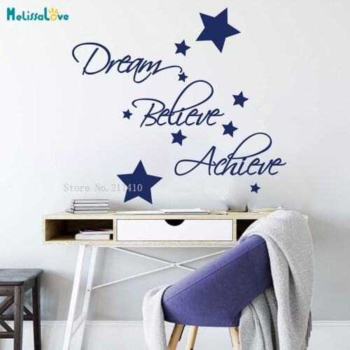 Large Dream Believe Achieve Star Quote Wall Decals Office Kids Baby Room Inspirational Motivational Classroom Vinyl YT3359