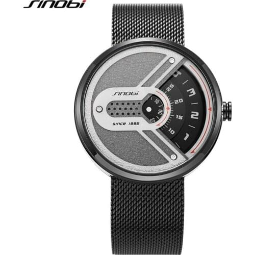 SINOBI Top Brand New Casual Fashion Men Quartz Watch Luxury Military Mesh Steel Strap Chronograph Men Waterproof Watches Relogio