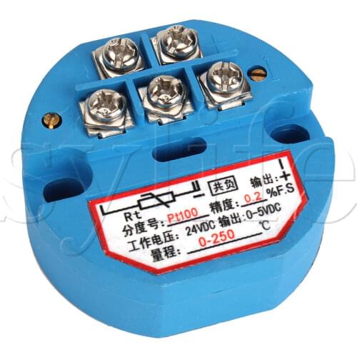 DC24V PT100 Temperature Sensor Transmitter 0-250C Output 0-5V