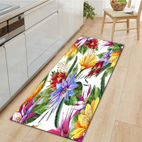 Home Kitchen Carpet Anti-Slip Entrance Doormat Bedroom Living Room Hallway Floor Rug Flowers Pattern Decorations Bedside Mat