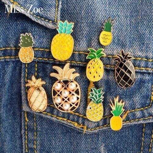 Cartoon Pineapple Enamel pin Custom Brooches Yellow black pineapple Eat fruit Denim shirt Lapel Pin Coat badge Fashion Jewelry