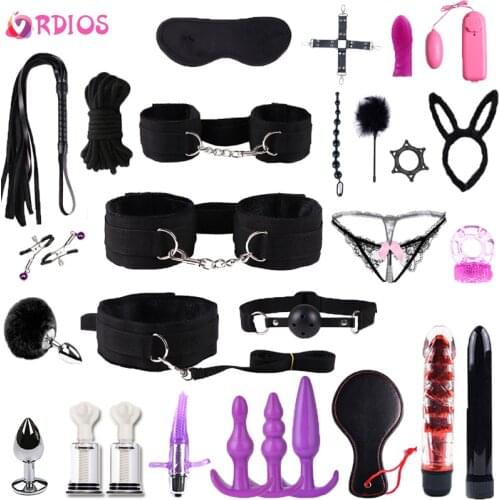 VRDIOS Erotic Sex Toys For Couples BDSM Sex Handcuffs Whip Vibrator Nipple Clamps Slave Games Bondage Set Sexy Accessories Shop