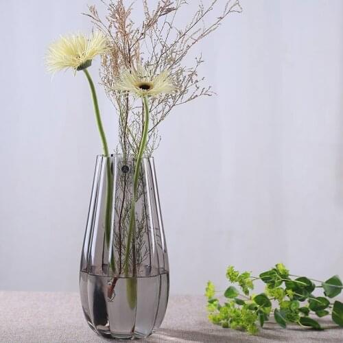 Europe glass vase gray stripe transparent glass vases decor Crafts Tabletop flower pot Hydroponics terrarium wedding decoration