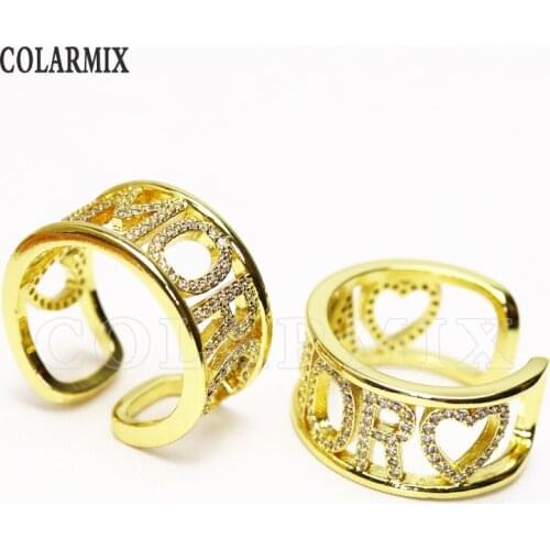 10 pieces love Letters Zircon rings adjustable rings gift fashion crystal jewelry for women fashion jewelry accessories 58012