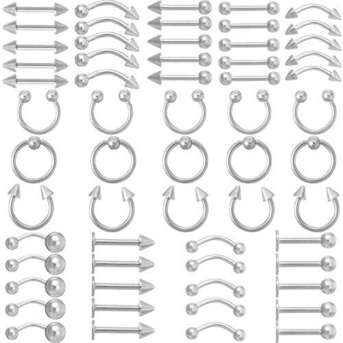 60pcs 6/8/10mm Mix Stainless Steel Ear Nose Lip Eyebrow Tongue Ring Captive Bead Ring Unisex Hip Hop Punk Body Piercing Jewelry