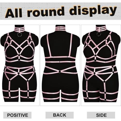 Punk Plus Size Sexy Lingerie Set Plump Women Harness Hollow Cage Bra Exotic Costumes Erotic Collar Accessories Suspender Garters