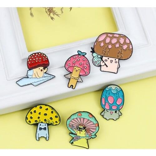 Colorful mushrooms Elves Enamel Brooch Cartoon cute Mushroom doll Lapel Pin Backpack jackets fun Badge Gifts for friends