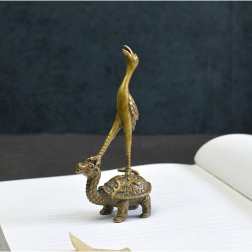 Vinatage Copper Ornaments Chinese Feng Shui Crane Turtle Figurines Home Decor Retro Brass Animal Censer Office Desk Decorations