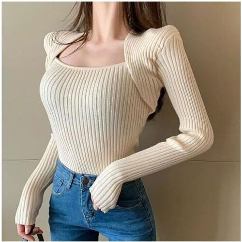 Soft Slim Knitted Sweaters Women Spring Autumn Full Sleeve U-Neck Pullover Elegant Chic Sweater Female Warm Jumpers Knitwear Top