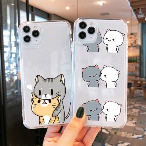 Soft Clear Case for IPhone 12 11 Pro Xs 8 7 6SPlus XS MAX XR SE2 Silicone I LOVE U Couple Lovely Cute Gray Cat Phone Cover Cases