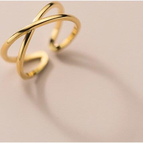 Genuine 925 Silver X Hollow Cross Open Ring Fashion Contracted Simple Adjustable Finger Rings for Women Girls Jewelry Wholesale