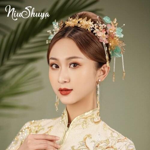 NiuShuya Retro Chinese Hanfu Hairpins Accessories Headdress Liqiud FlowerWedding Bridal Headpiece Jewelries