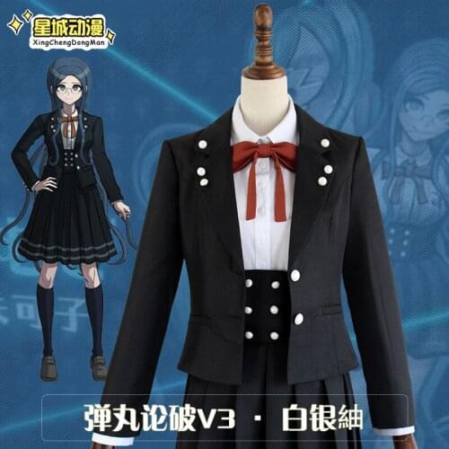 2017 New Anime Danganronpa V3 Shirogane Tsumugi Original Edition JK Uniform Cosplay Costume Women Halloween Stocks Wig Hair