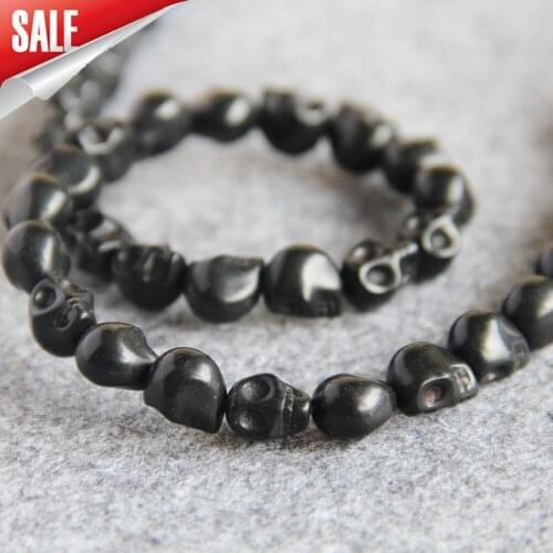 New For Necklace 10*12mm Turkey Stone Black Skull Beads Stripe DIY Stone Lucky Beads Accessory Parts 15inch Women Jewelry Making