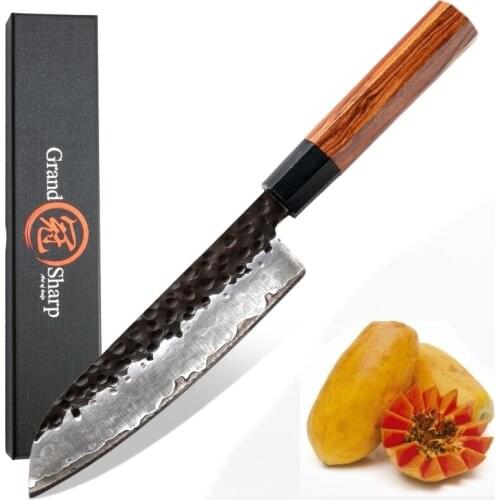 Santoku Knife 7 inch Handmade Kitchen Knives Japanese 3 layers AUS10 High Carbon Steel Chefs Cooking Tools Sushi Slicing Sharp