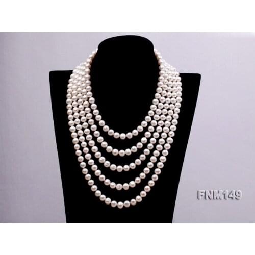 2019 New Arriver 5 Rows White Color 9-10mm Natural Freshwater Pearl Necklace Jewellery For Women Perfect Mother Day Gift