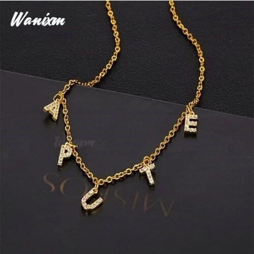 Personalized Custom Stainless Steel Name Necklaces for Women Customized DIY Handwork Zircon Letters Necklace Nameplate Pendant