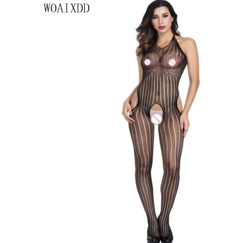 Transparent Black Women Sexy Lingerie Hot Open Crotch Bodystockings Mesh Fishnet Crotchless Bodystocking Full Body Pantyhose