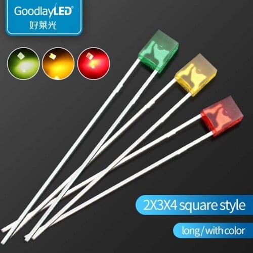 1000PCS 2x3x4mm square long leg red yellow and green led directly inserted lamp beads light-emitting diode
