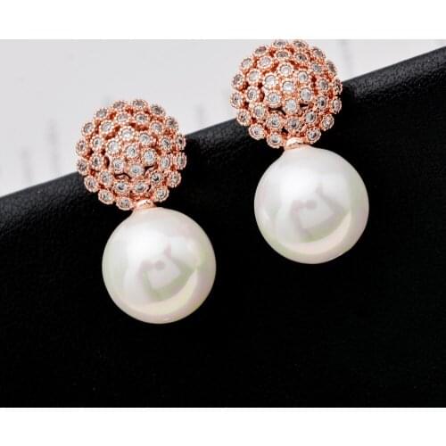 Luxurious round pearl miniature inlaid zircon ear studs Girls/womens party bridal jewelry earrings ER-276