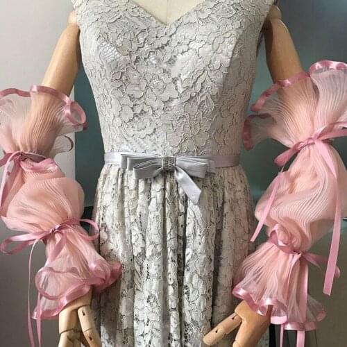 Bridal Sleeves White Wedding Puff Sleeves Satin Pleated Ribbon Detachable Bridal Bicep for Elegant Bridal Wedding Accessories