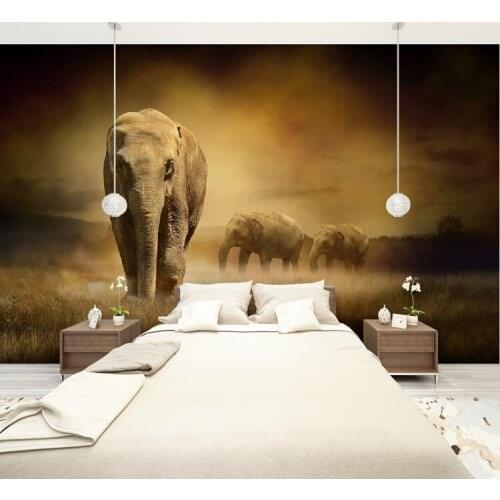 Custom 3D Photo Mural Wild Elephant Child Removable Wall Papers Self-adhesive Vinyl Wall Sticker Art Home Decor Mural