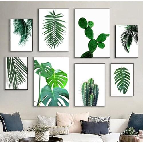 Nordic Posters And Prints Wall Art Picture Home Decoration Fresh Green Cactus Big Tropical Leaves Canvas Painting Plants