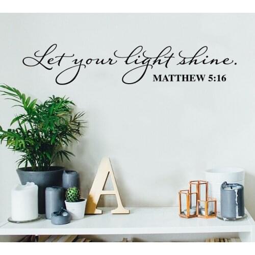 Christian Bible Verse Wall Sticker Livng Room Bedroom Let Your Light Shine Matthew 5:16 Wall Decal Home Decor